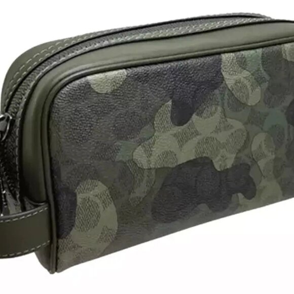 COACH CX879 Small Travel Kit Signature Camo Print & Leather Dark Shamrock Multi - Picture 1 of 7